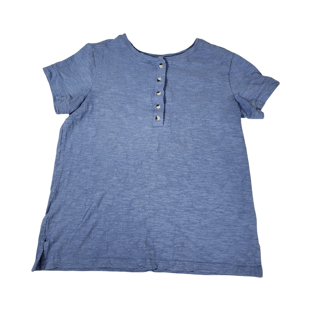 Nine West Jeans Womens Blue 100% Cotton Slub Henley Short Sleeve Top XS